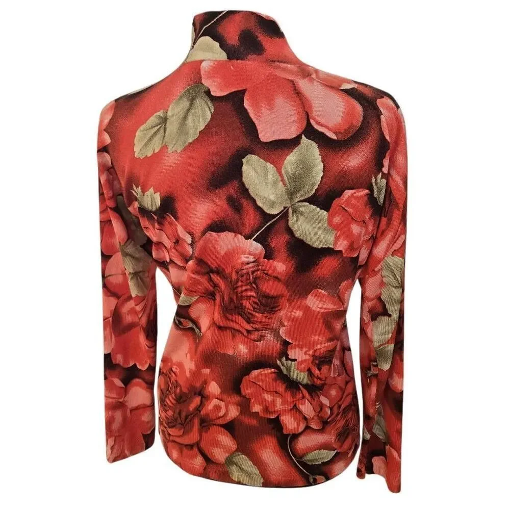 UbU Womens Lightweight Floral Silk Blend Zip Up Cardigan Sweater Size Medium